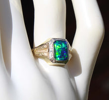 Load image into Gallery viewer, Antique 1920s Art Deco SIGNED Ostby &amp; Barton BLUE GREEN Opal 10k Solid White &amp; Yellow Gold Mens Ring