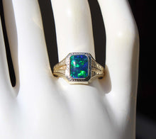 Load image into Gallery viewer, Antique 1920s Art Deco SIGNED Ostby &amp; Barton BLUE GREEN Opal 10k Solid White &amp; Yellow Gold Mens Ring