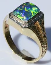 Load image into Gallery viewer, Antique 1920s Art Deco SIGNED Ostby &amp; Barton BLUE GREEN Opal 10k Solid White &amp; Yellow Gold Mens Ring