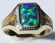 Load image into Gallery viewer, Antique 1920s Art Deco SIGNED Ostby &amp; Barton BLUE GREEN Opal 10k Solid White &amp; Yellow Gold Mens Ring