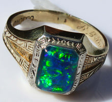 Load image into Gallery viewer, Antique 1920s Art Deco SIGNED Ostby &amp; Barton BLUE GREEN Opal 10k Solid White &amp; Yellow Gold Mens Ring