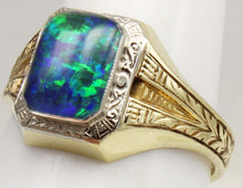 Load image into Gallery viewer, Antique 1920s Art Deco SIGNED Ostby &amp; Barton BLUE GREEN Opal 10k Solid White &amp; Yellow Gold Mens Ring