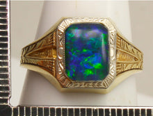 Load image into Gallery viewer, Antique 1920s Art Deco SIGNED Ostby &amp; Barton BLUE GREEN Opal 10k Solid White &amp; Yellow Gold Mens Ring