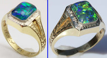 Load image into Gallery viewer, Antique 1920s Art Deco SIGNED Ostby &amp; Barton BLUE GREEN Opal 10k Solid White &amp; Yellow Gold Mens Ring