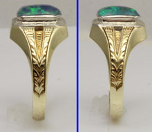 Load image into Gallery viewer, Antique 1920s Art Deco SIGNED Ostby &amp; Barton BLUE GREEN Opal 10k Solid White &amp; Yellow Gold Mens Ring
