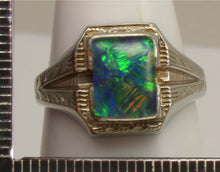 Load image into Gallery viewer, Antique 1920's Art Deco SIGNED Ostby &amp; Barton RAINBOW Natural Opal 10k Solid White Gold Men's Ring