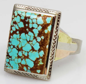 Antique 1920's Art Deco RARE Natural #8 Mine Nevada Turquoise 10k Solid Tricolor Gold Men's Ring