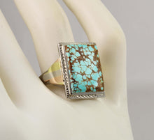 Load image into Gallery viewer, Antique 1920&#39;s Art Deco RARE Natural #8 Mine Nevada Turquoise 10k Solid Tricolor Gold Men&#39;s Ring