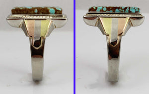 Antique 1920's Art Deco RARE Natural #8 Mine Nevada Turquoise 10k Solid Tricolor Gold Men's Ring