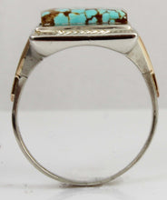 Load image into Gallery viewer, Antique 1920&#39;s Art Deco RARE Natural #8 Mine Nevada Turquoise 10k Solid Tricolor Gold Men&#39;s Ring