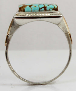 Antique 1920's Art Deco RARE Natural #8 Mine Nevada Turquoise 10k Solid Tricolor Gold Men's Ring