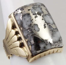 Load image into Gallery viewer, HEAVY Antique Victorian LARGE RARE Natural Silver Ore in Quartz Engraved 14k Solid Gold Men&#39;s Ring