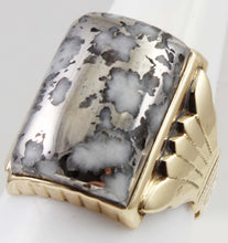 Load image into Gallery viewer, HEAVY Antique Victorian LARGE RARE Natural Silver Ore in Quartz Engraved 14k Solid Gold Men&#39;s Ring