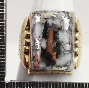 HEAVY Antique Victorian LARGE RARE Natural Silver Ore in Quartz Engraved 14k Solid Gold Men's Ring