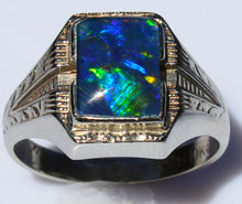 Load image into Gallery viewer, Antique 1920's Art Deco SIGNED Ostby &amp; Barton RAINBOW Natural Opal 10k Solid White Gold Men's Ring