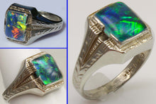 Load image into Gallery viewer, Antique 1920's Art Deco SIGNED Ostby &amp; Barton RAINBOW Natural Opal 10k Solid White Gold Men's Ring