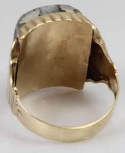 HEAVY Antique Victorian LARGE RARE Natural Silver Ore in Quartz Engraved 14k Solid Gold Men's Ring