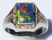 Load image into Gallery viewer, Antique 1920's Art Deco SIGNED Ostby &amp; Barton RAINBOW Natural Opal 10k Solid White Gold Men's Ring