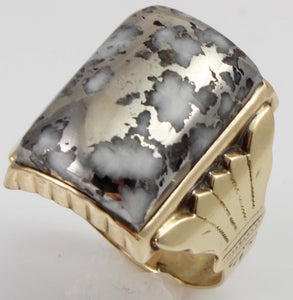 HEAVY Antique Victorian LARGE RARE Natural Silver Ore in Quartz Engraved 14k Solid Gold Men's Ring