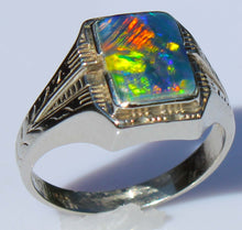 Load image into Gallery viewer, Antique 1920's Art Deco SIGNED Ostby &amp; Barton RAINBOW Natural Opal 10k Solid White Gold Men's Ring
