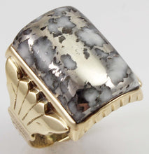 Load image into Gallery viewer, HEAVY Antique Victorian LARGE RARE Natural Silver Ore in Quartz Engraved 14k Solid Gold Men&#39;s Ring