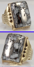 Load image into Gallery viewer, HEAVY Antique Victorian LARGE RARE Natural Silver Ore in Quartz Engraved 14k Solid Gold Men&#39;s Ring