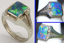 Load image into Gallery viewer, Antique 1920's Art Deco SIGNED Ostby &amp; Barton RAINBOW Natural Opal 10k Solid White Gold Men's Ring