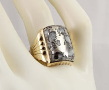 Load image into Gallery viewer, HEAVY Antique Victorian LARGE RARE Natural Silver Ore in Quartz Engraved 14k Solid Gold Men&#39;s Ring