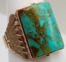 Load image into Gallery viewer, Antique Victorian RARE ORANGE MATRIX Natural Turquoise 10k Solid Rose Gold Men's Ring