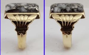 HEAVY Antique Victorian LARGE RARE Natural Silver Ore in Quartz Engraved 14k Solid Gold Men's Ring