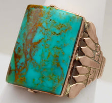 Load image into Gallery viewer, Antique Victorian RARE ORANGE MATRIX Natural Turquoise 10k Solid Rose Gold Men's Ring