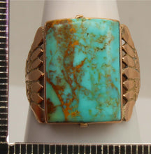 Load image into Gallery viewer, Antique Victorian RARE ORANGE MATRIX Natural Turquoise 10k Solid Rose Gold Men's Ring