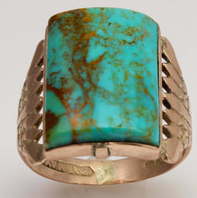 Load image into Gallery viewer, Antique Victorian RARE ORANGE MATRIX Natural Turquoise 10k Solid Rose Gold Men's Ring