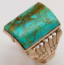 Load image into Gallery viewer, Antique Victorian RARE ORANGE MATRIX Natural Turquoise 10k Solid Rose Gold Men's Ring