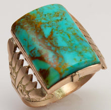 Load image into Gallery viewer, Antique Victorian RARE ORANGE MATRIX Natural Turquoise 10k Solid Rose Gold Men's Ring