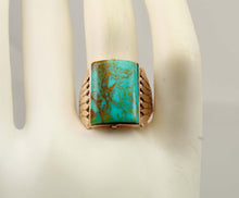 Load image into Gallery viewer, Antique Victorian RARE ORANGE MATRIX Natural Turquoise 10k Solid Rose Gold Men's Ring