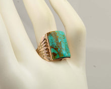 Load image into Gallery viewer, Antique Victorian RARE ORANGE MATRIX Natural Turquoise 10k Solid Rose Gold Men's Ring