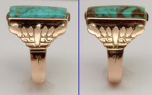Load image into Gallery viewer, Antique Victorian RARE ORANGE MATRIX Natural Turquoise 10k Solid Rose Gold Men's Ring