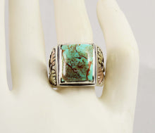 Load image into Gallery viewer, Estate RARE ORANGE MATRIX Natural Kingman Turquoise 12k Solid Rose &amp; Green Gold &amp; Silver Men&#39;s Ring