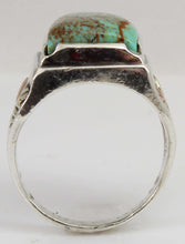 Load image into Gallery viewer, Estate RARE ORANGE MATRIX Natural Kingman Turquoise 12k Solid Rose &amp; Green Gold &amp; Silver Men&#39;s Ring