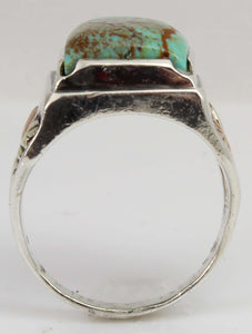 Estate RARE ORANGE MATRIX Natural Kingman Turquoise 12k Solid Rose & Green Gold & Silver Men's Ring