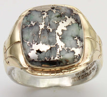 Load image into Gallery viewer, Antique Art Deco RARE Natural Silver Ore in Quartz Solid Sterling Silver &amp; 10k Gold Men's Ring