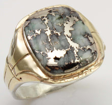 Load image into Gallery viewer, Antique Art Deco RARE Natural Silver Ore in Quartz Solid Sterling Silver &amp; 10k Gold Men's Ring