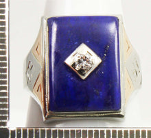 Load image into Gallery viewer, Antique 1920&#39;s Art Deco Natural Lapis &amp; Antique Cut Diamond 10k Solid White &amp; Rose Gold Men&#39;s Ring