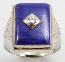 Load image into Gallery viewer, Antique 1920&#39;s Art Deco Natural Lapis &amp; Antique Cut Diamond 10k Solid White &amp; Rose Gold Men&#39;s Ring