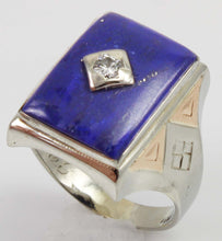 Load image into Gallery viewer, Antique 1920&#39;s Art Deco Natural Lapis &amp; Antique Cut Diamond 10k Solid White &amp; Rose Gold Men&#39;s Ring