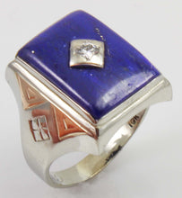 Load image into Gallery viewer, Antique 1920&#39;s Art Deco Natural Lapis &amp; Antique Cut Diamond 10k Solid White &amp; Rose Gold Men&#39;s Ring