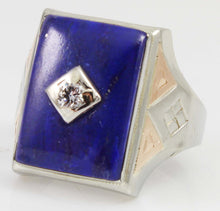 Load image into Gallery viewer, Antique 1920&#39;s Art Deco Natural Lapis &amp; Antique Cut Diamond 10k Solid White &amp; Rose Gold Men&#39;s Ring