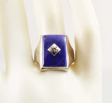 Load image into Gallery viewer, Antique 1920&#39;s Art Deco Natural Lapis &amp; Antique Cut Diamond 10k Solid White &amp; Rose Gold Men&#39;s Ring