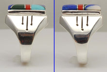 Load image into Gallery viewer, Antique SIGNED Ostby &amp; Barton Turquoise Lapis Malachite Coral RARE Intarsia Inlay Silver Men's Ring